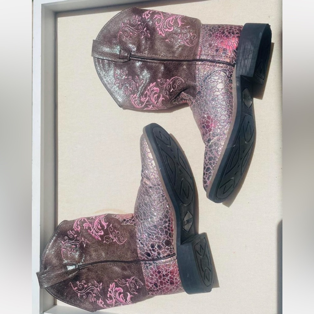 Old West Pink and Brown Ankle Boots